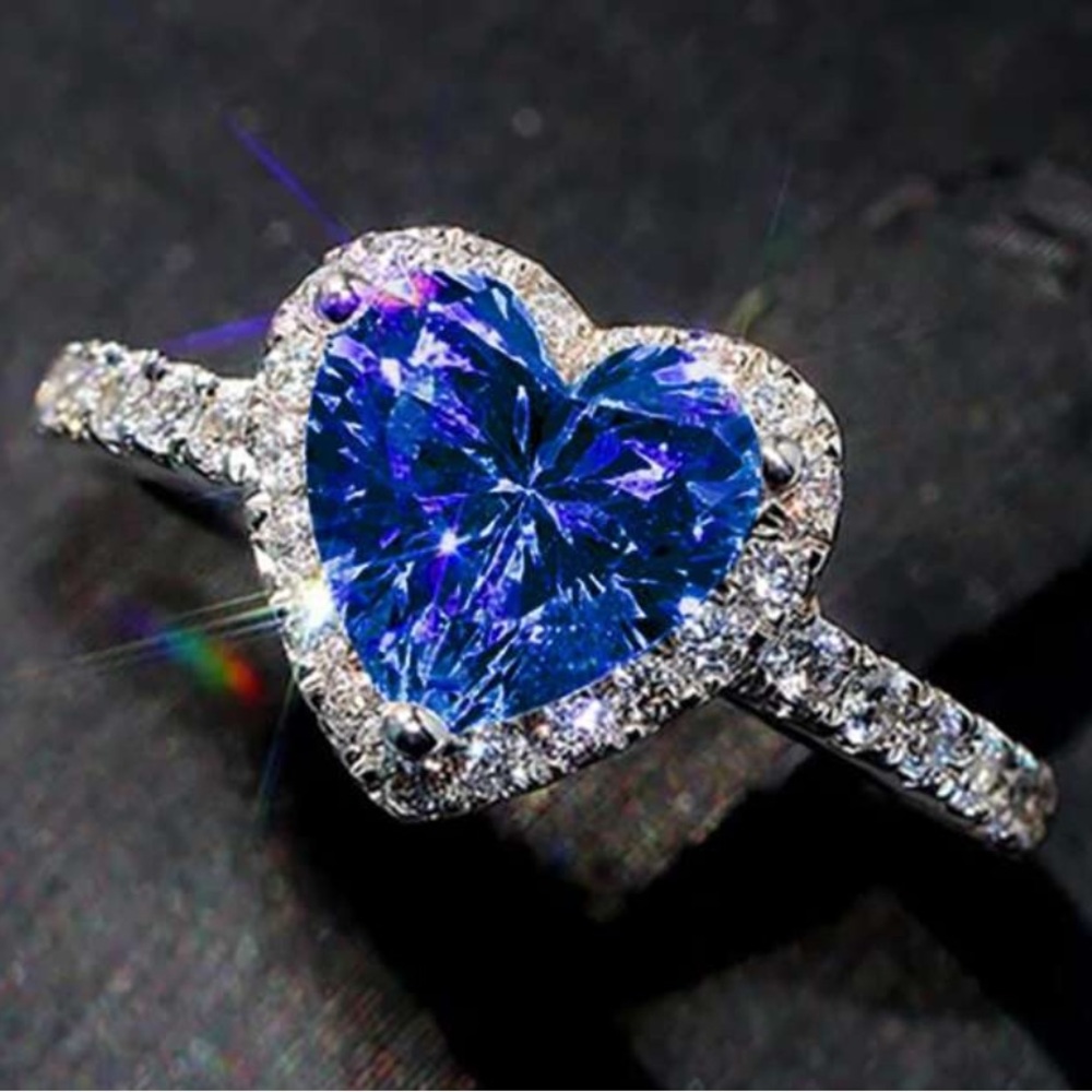 Cubic Zirconia Blue Heart Ring